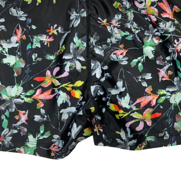 Urban Savage Floral Print Bike Shorts S Black Striped Logo Athleisure Athletic - Picture 10 of 12